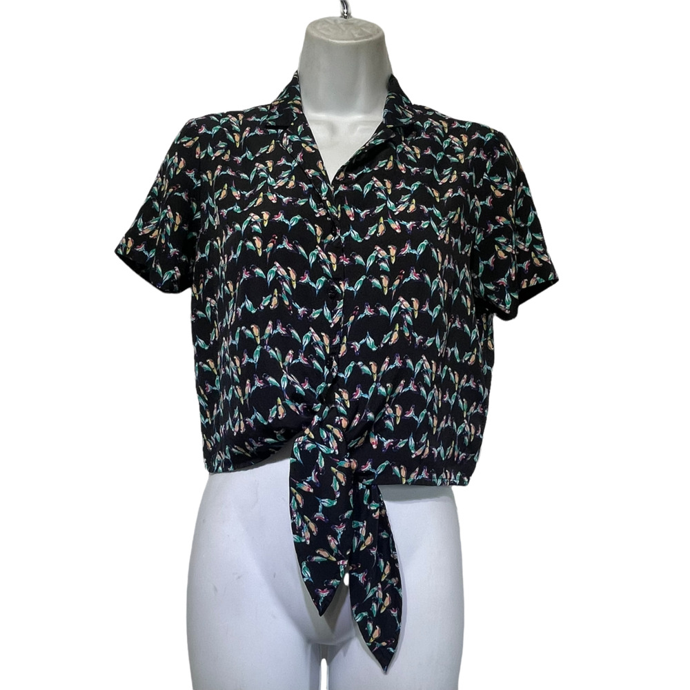 ambar bird button up collared crop top size S